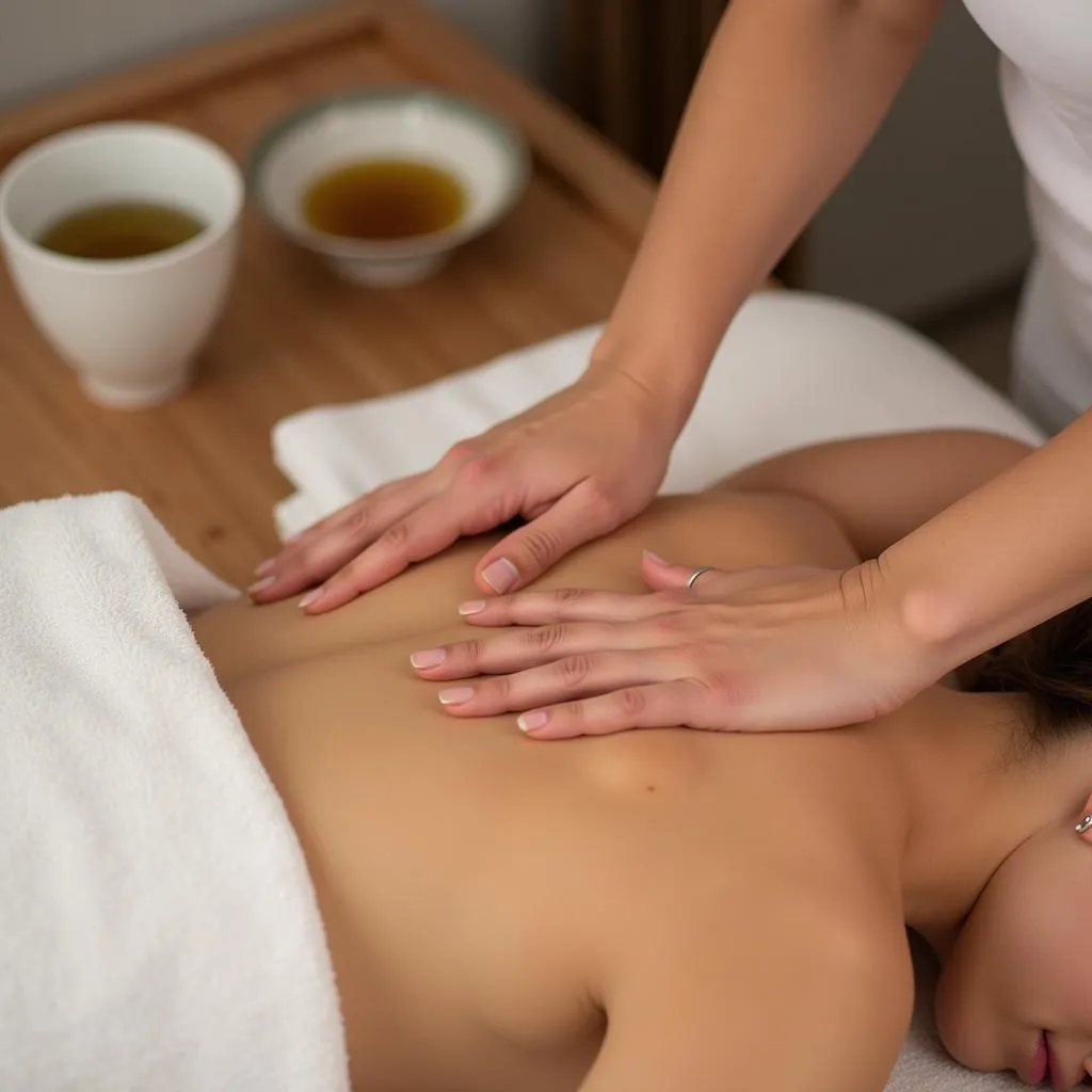 Massage Therapist Applying Oil to Client's Back