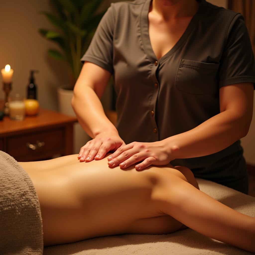 Skilled massage therapist at Maya Spa Zuri performing a relaxing massage.