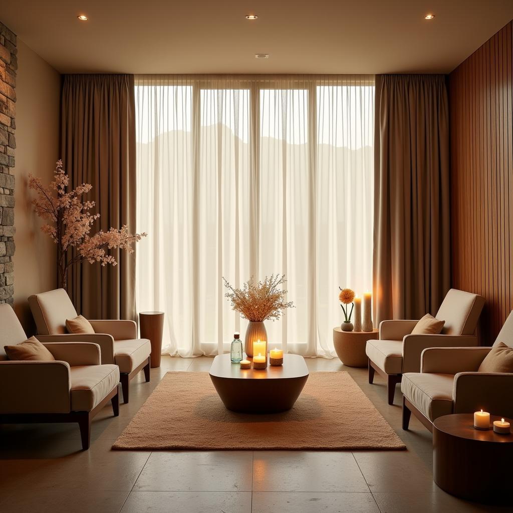 Tranquil relaxation area at Maya Spa Zuri with comfortable seating and soothing decor.