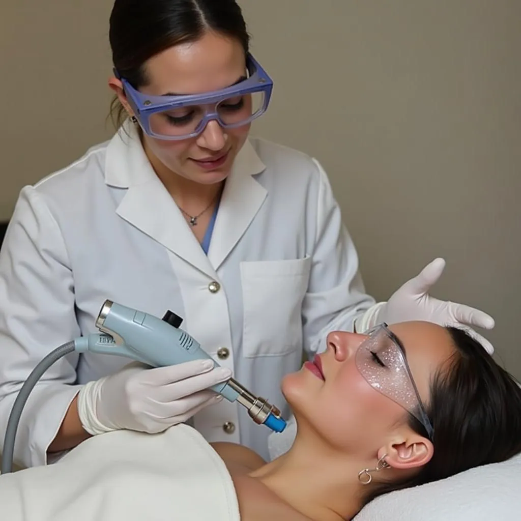 Medical aesthetician performing laser skin resurfacing