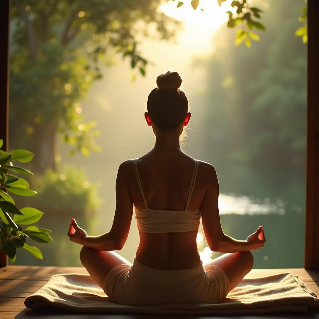 Meditating person in an Ayurveda spa