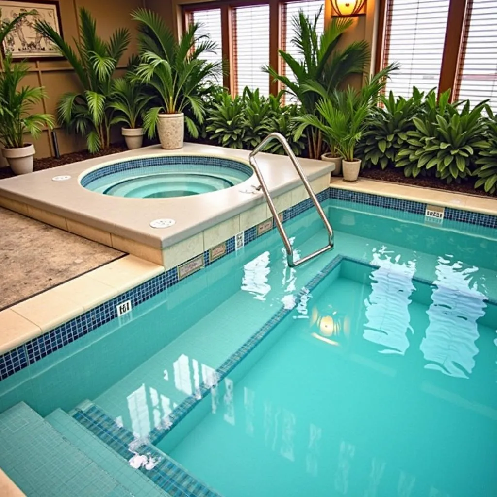 Spacious hydrotherapy area with various pools and jets