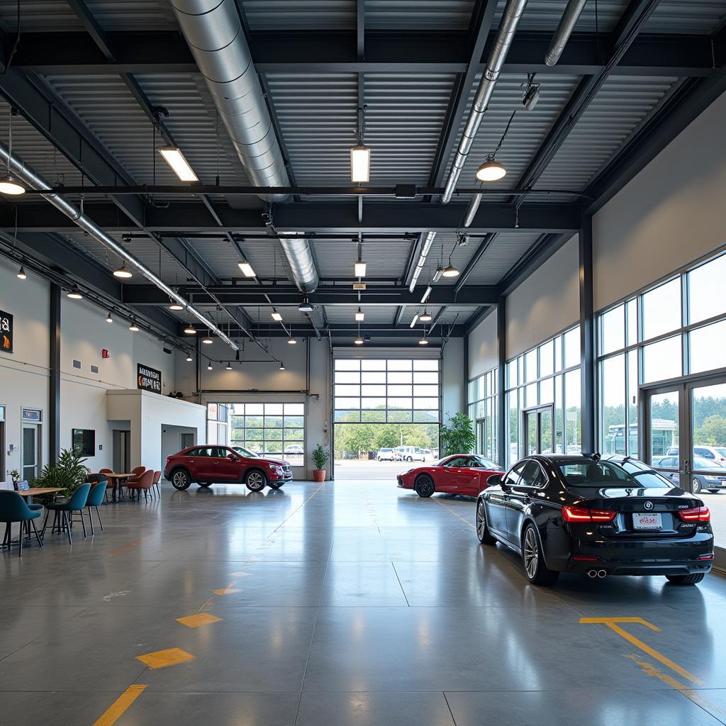 Modern Auto Spa Facility with Multiple Service Bays and Waiting Area