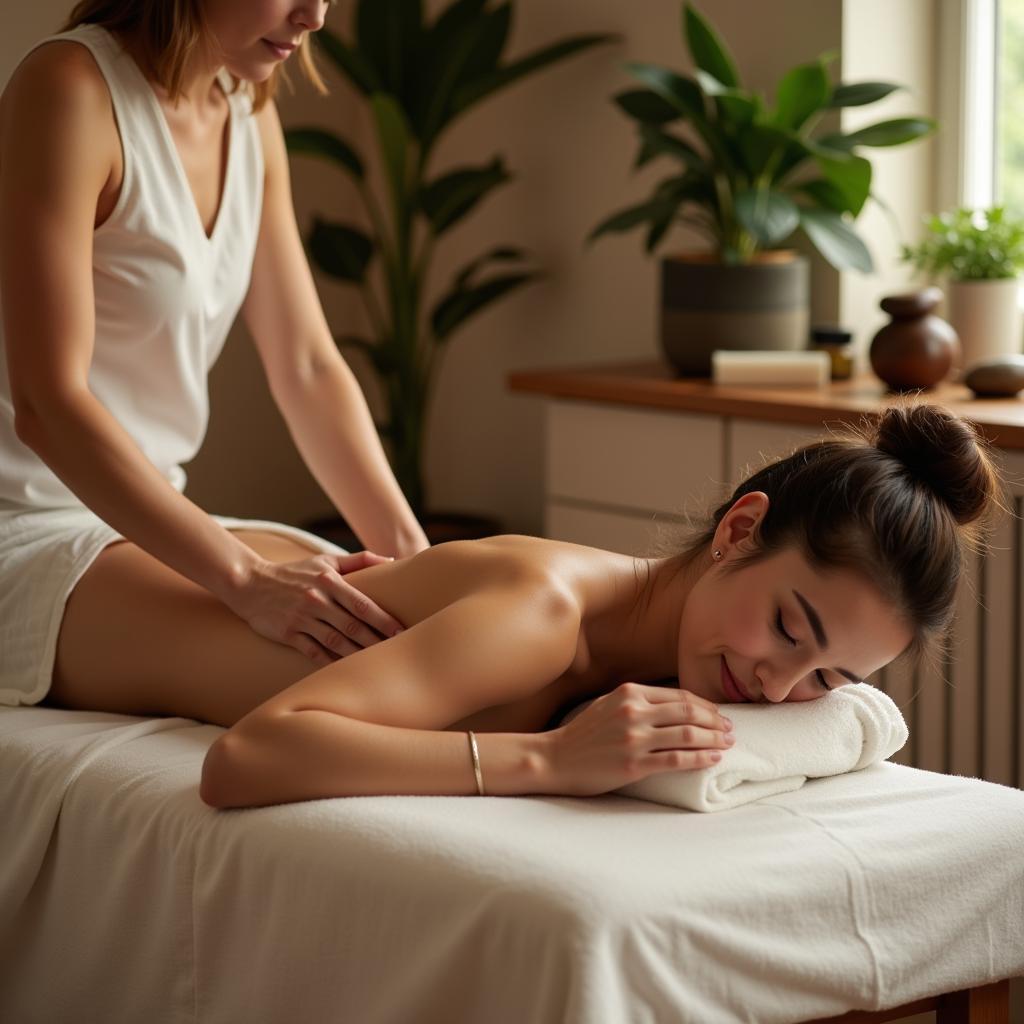 Woman receiving a natural massage therapy at a spa