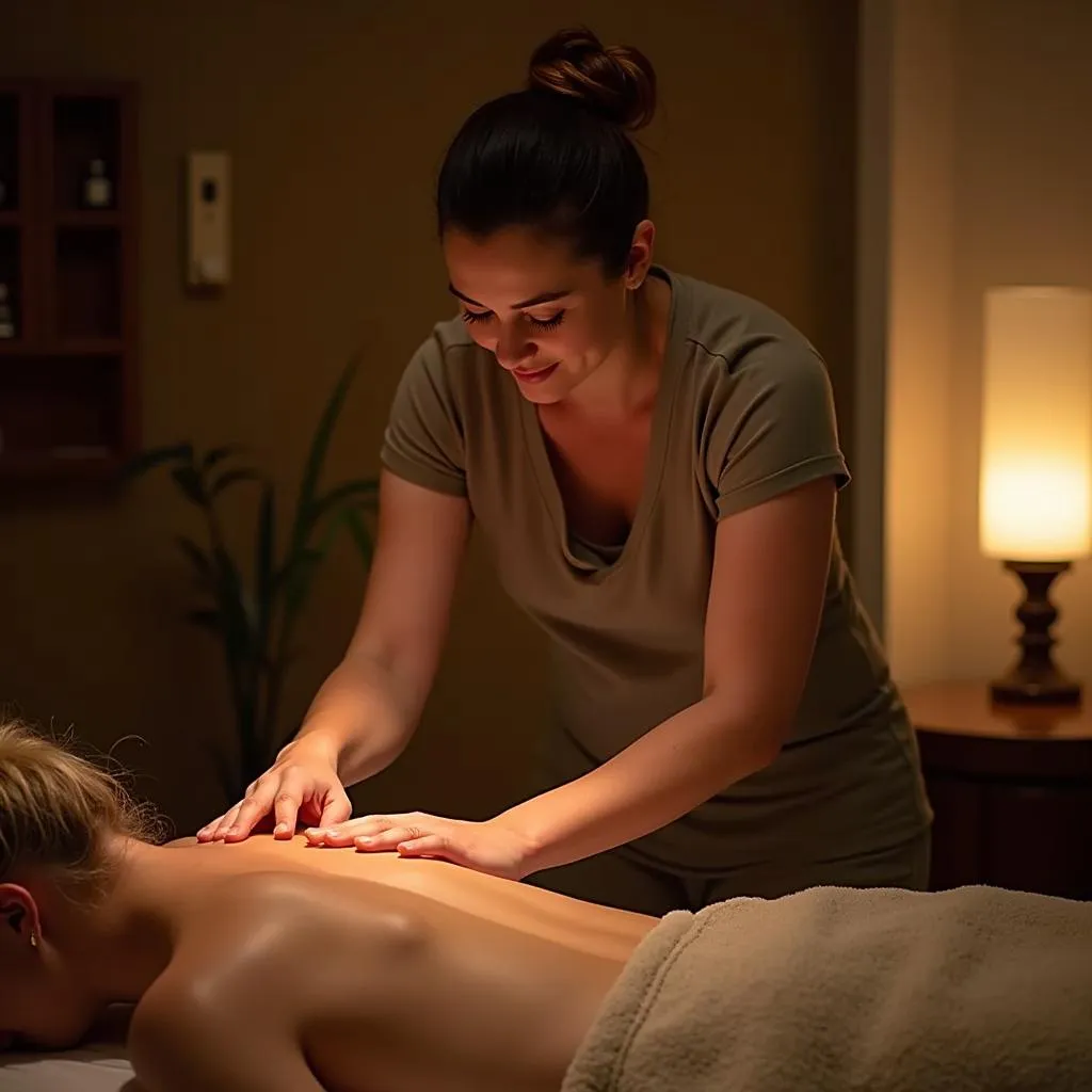 Relaxing massage therapy session at a night spa