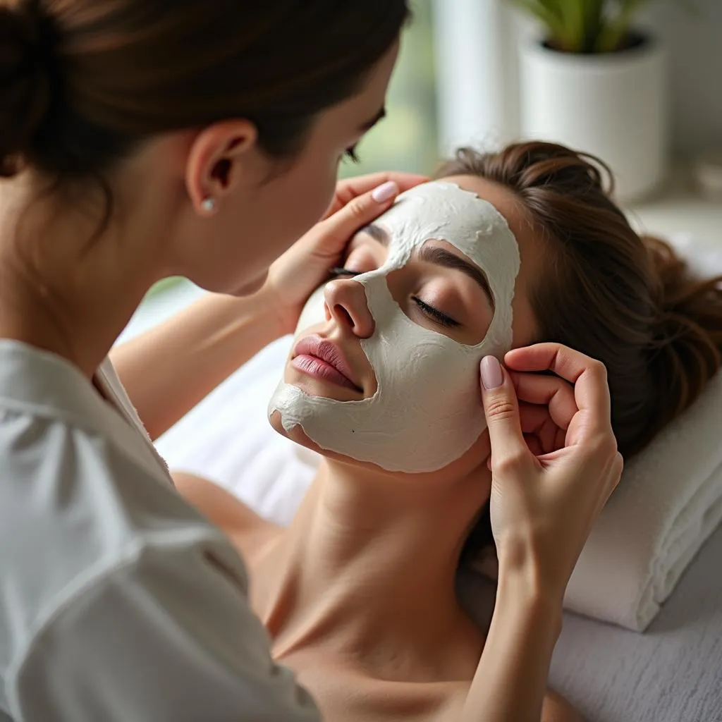 Close-up of a rejuvenating facial treatment at a night spa