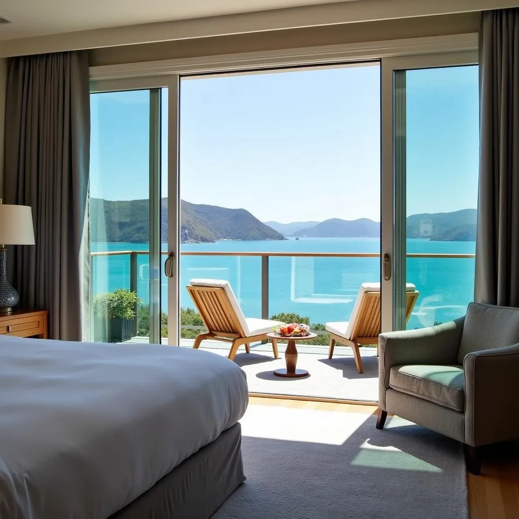 Luxurious resort room overlooking the ocean in Paihia