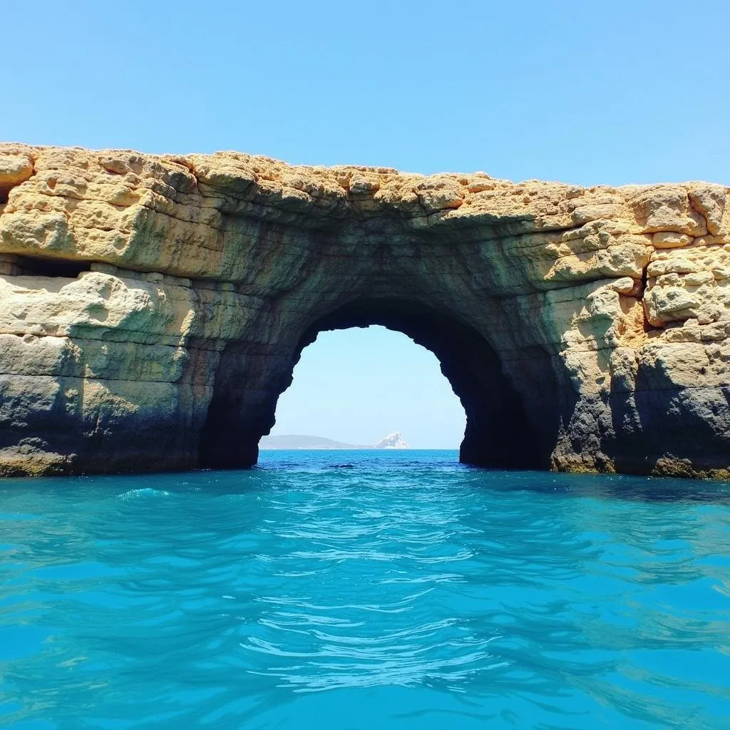 Scenic boat tour passing through the Hole in the Rock in Paihia