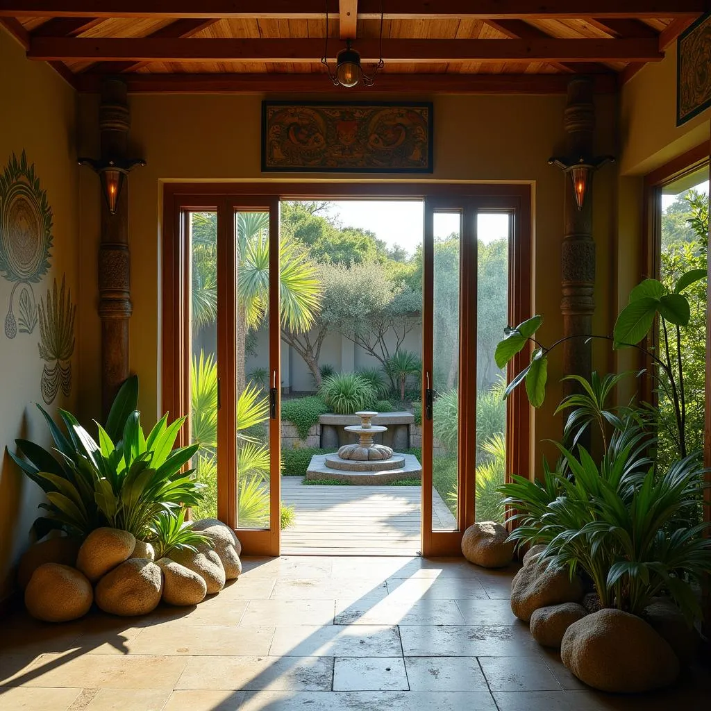 Serene spa treatment room with traditional Maori decor