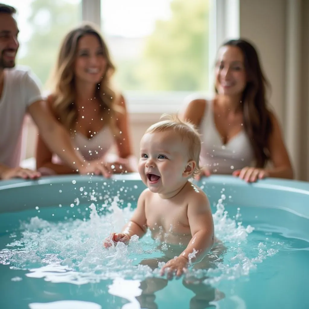 Parents sharing a special moment with their baby at the spa