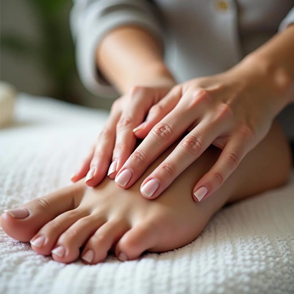 Pedicurist Massaging Client's Feet