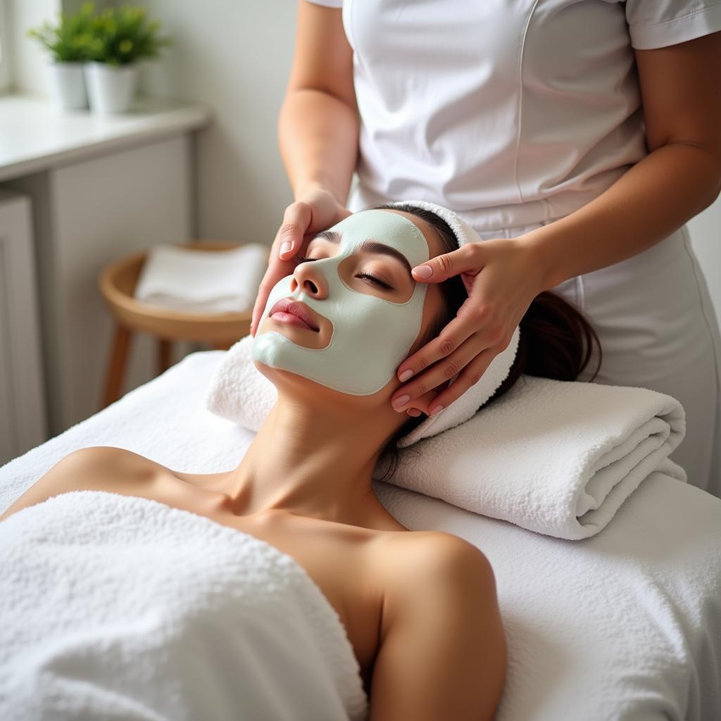 Woman receiving a facial treatment at a Pondicherry spa hotel