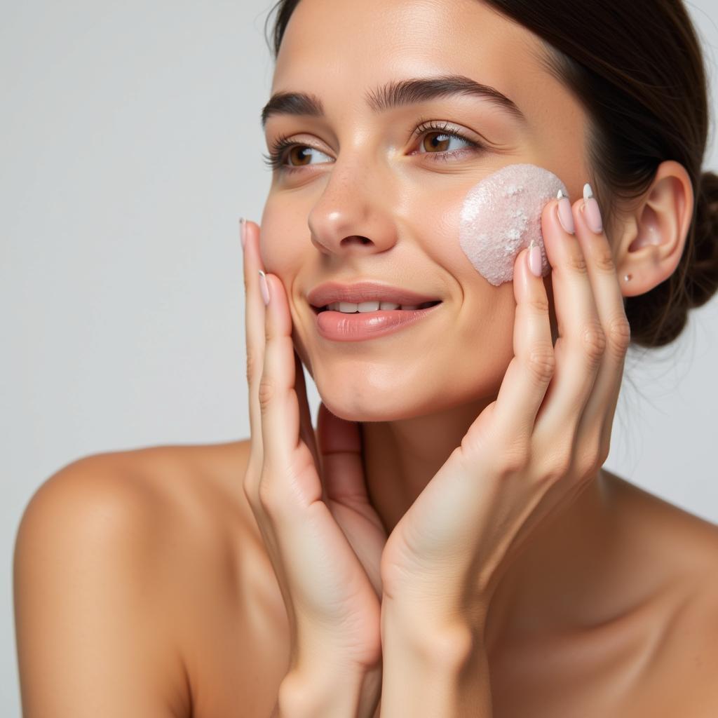 Applying skincare products after an acne spa treatment