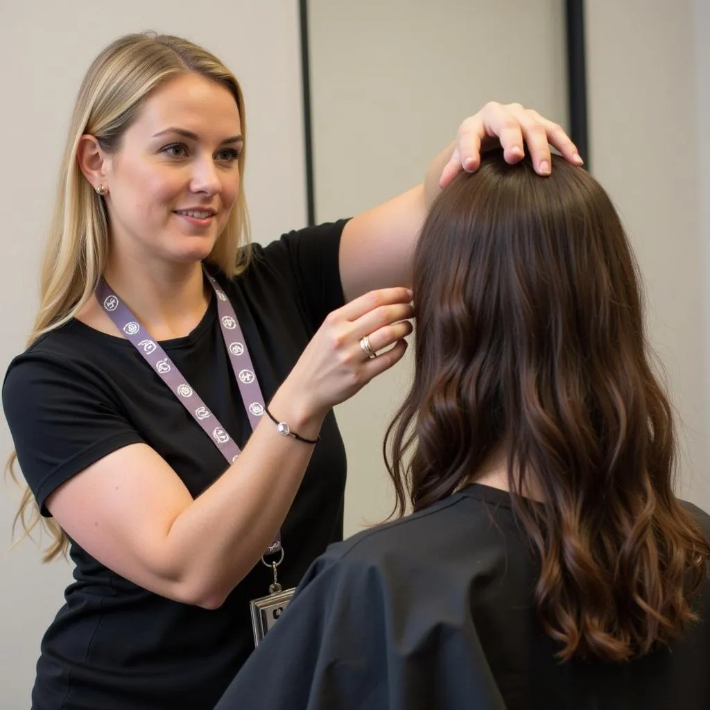 Hair stylist consulting with a client at PRCC Salon and Spa