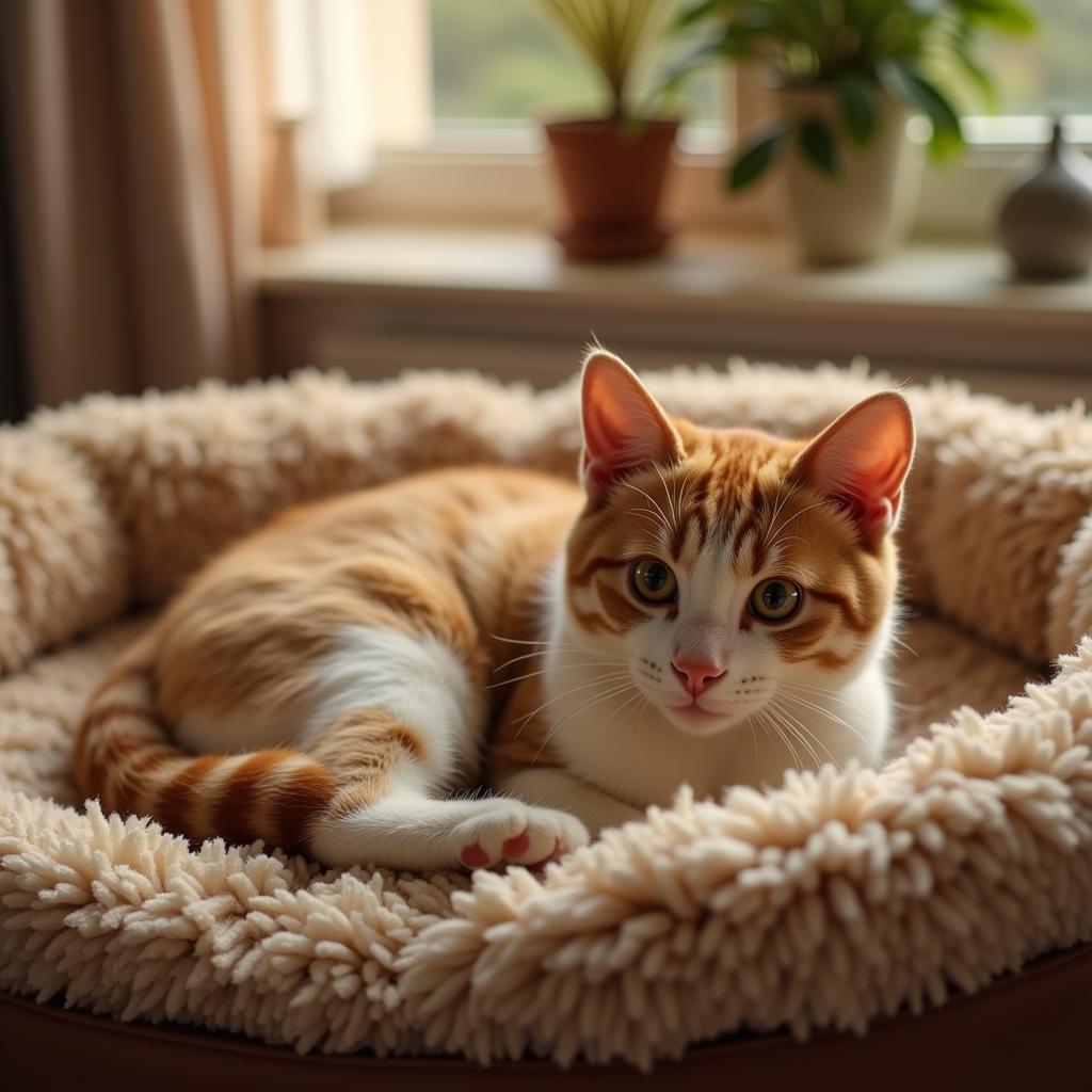 Cat relaxing at a red paws spa