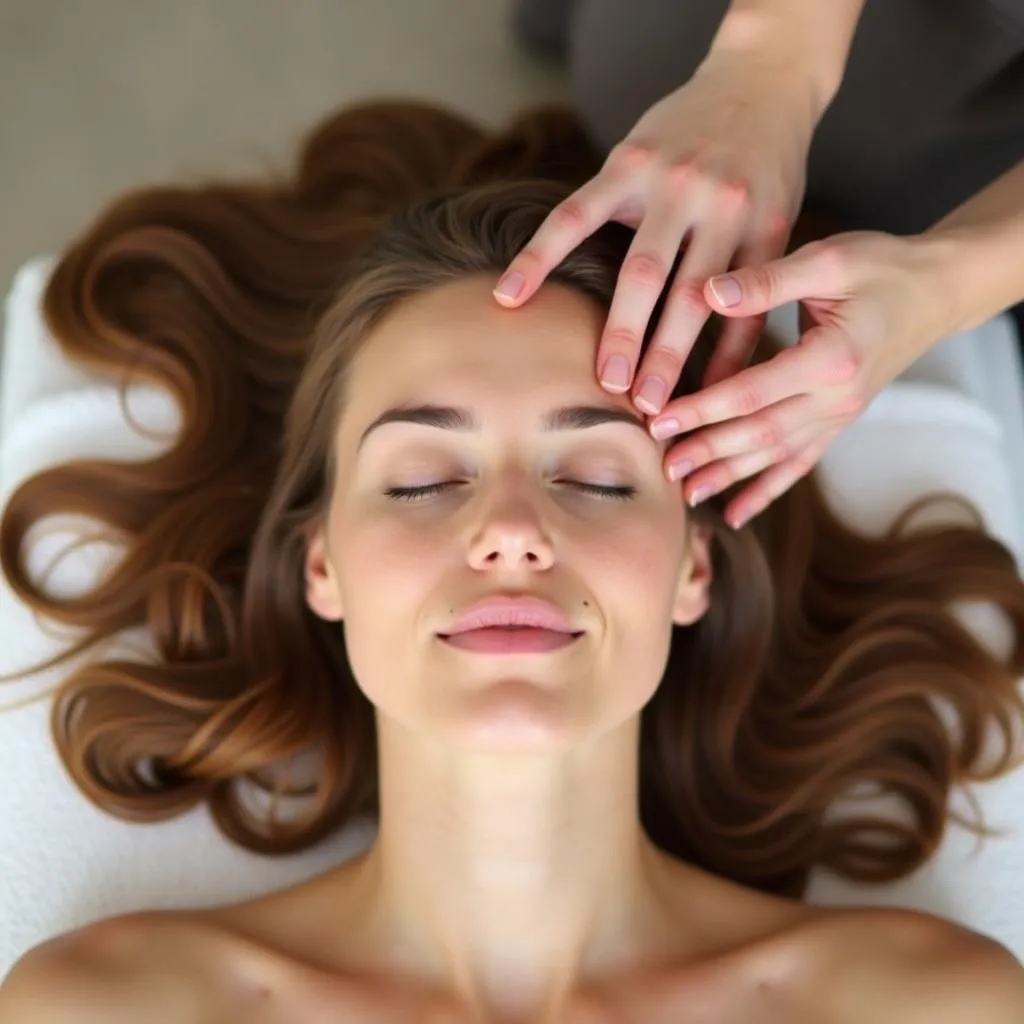 Relaxing scalp massage during hair spa