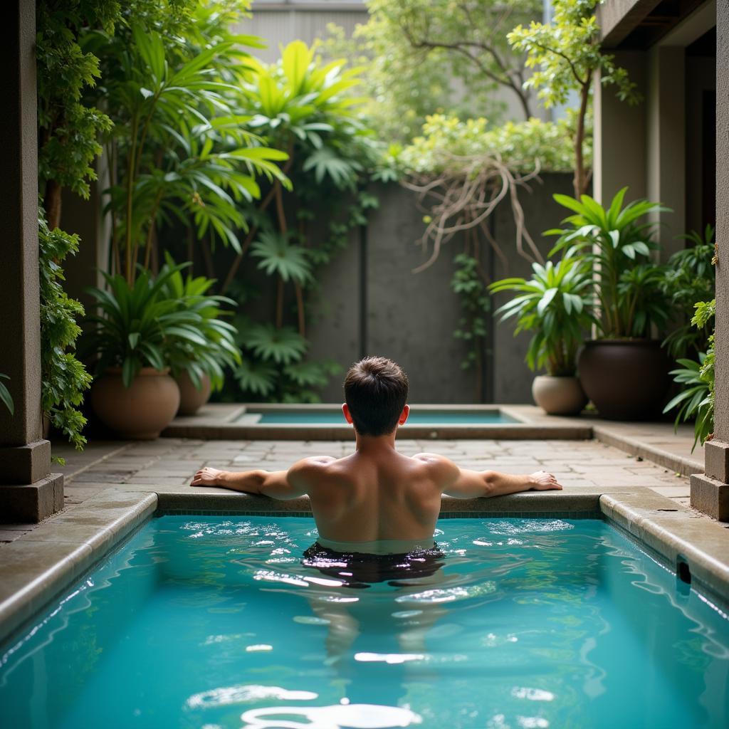 Man relaxing in a spa pool after treatment