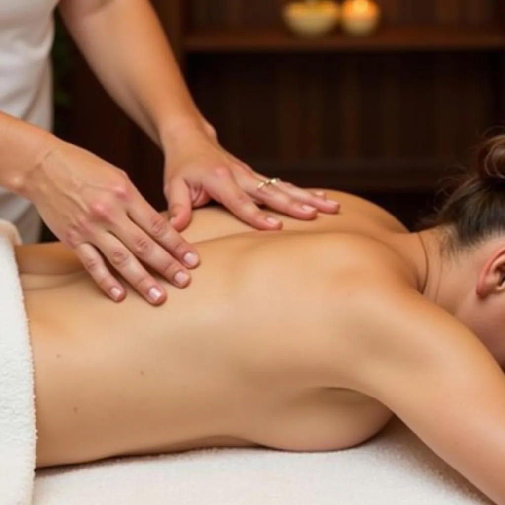 A skilled therapist performing a massage in a tranquil spa room.