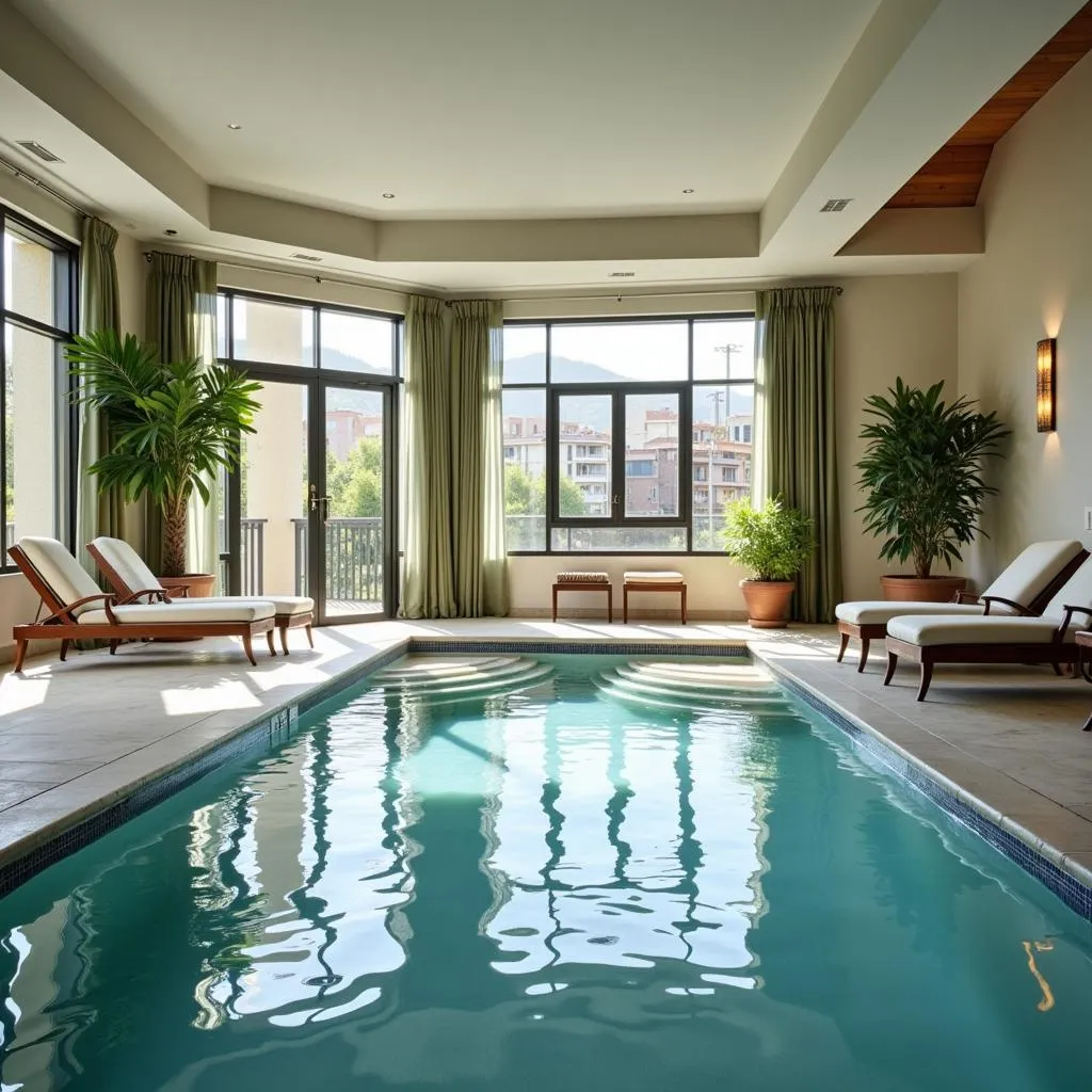 Serene spa interior with a sparkling pool