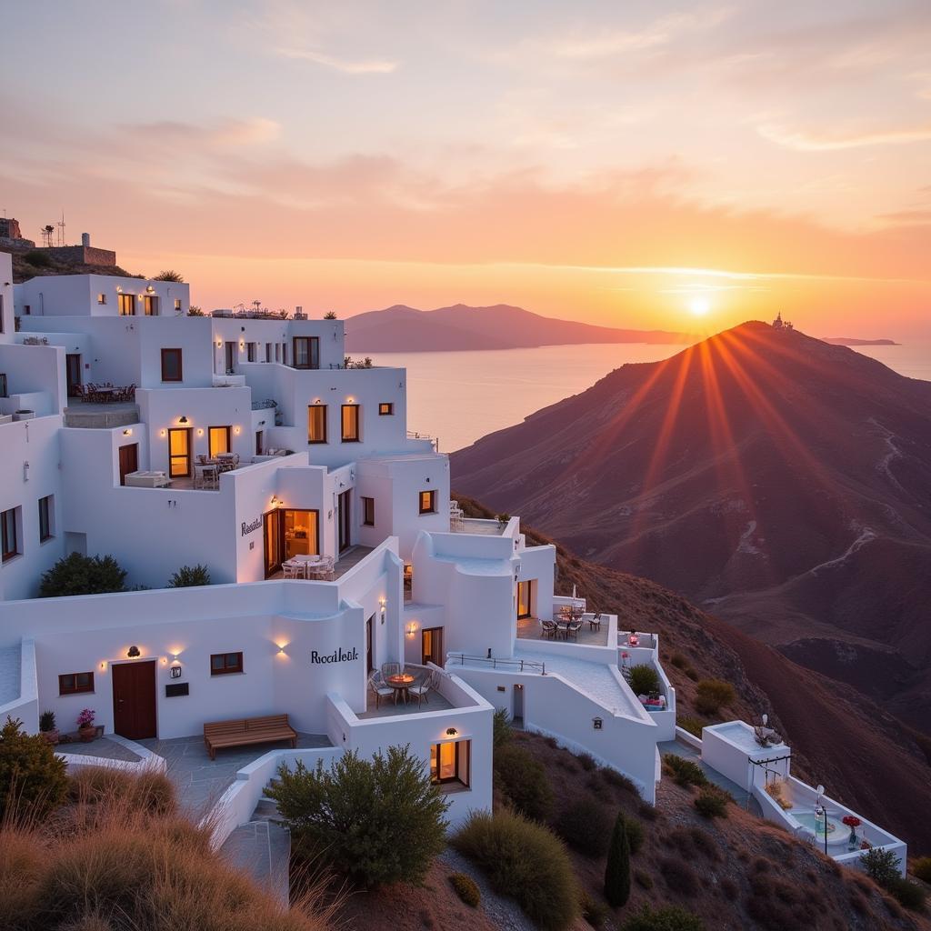 Rocabella Santorini Hotel Exterior at Sunset