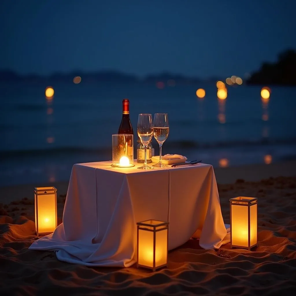 Romantic candlelit dinner on the beach at Zeavola