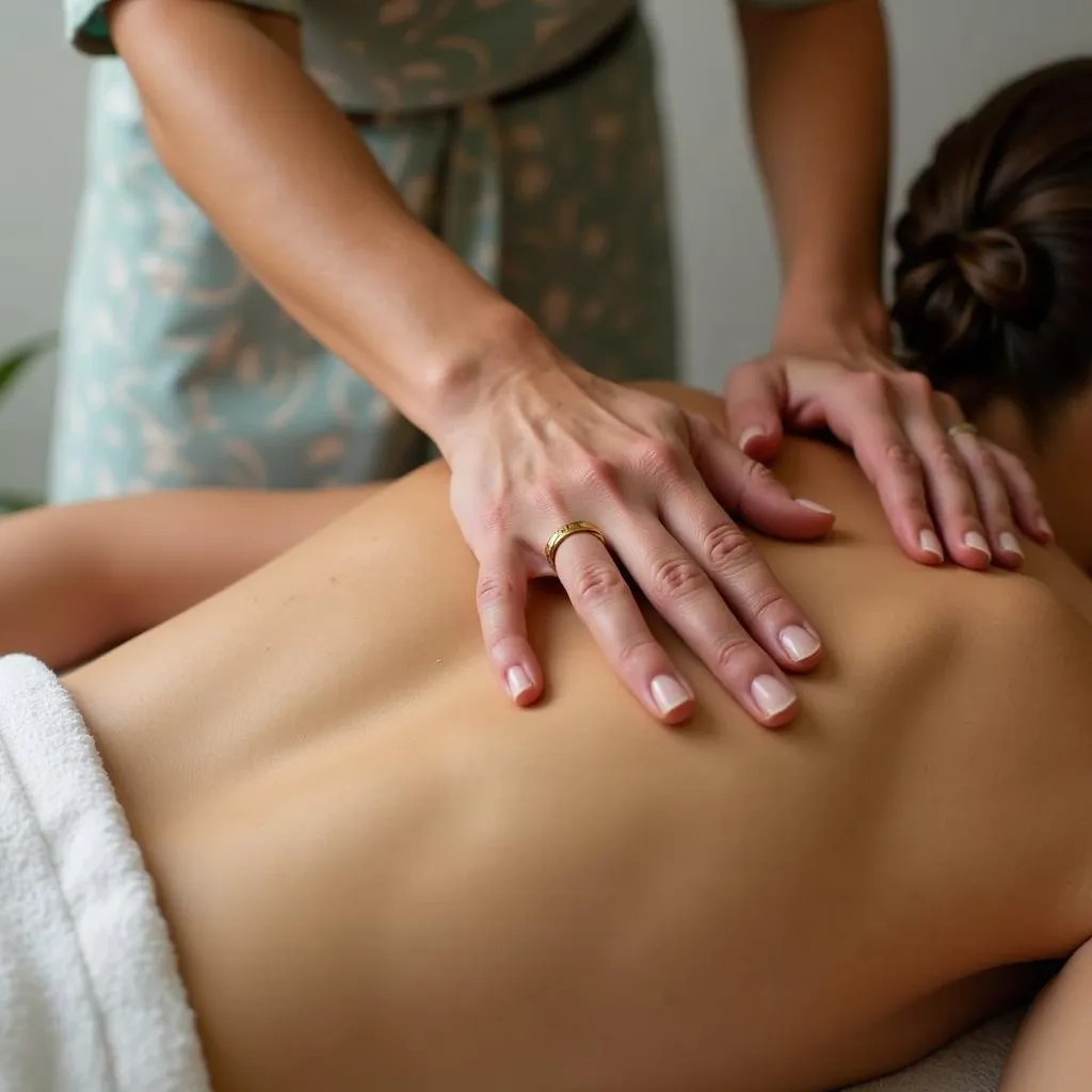 Skilled Therapist Performing a Massage with Precious Oils