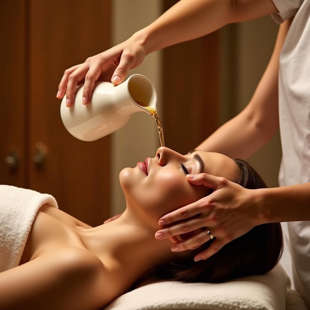 Soothing Shirodhara Treatment at a Rudra Spa