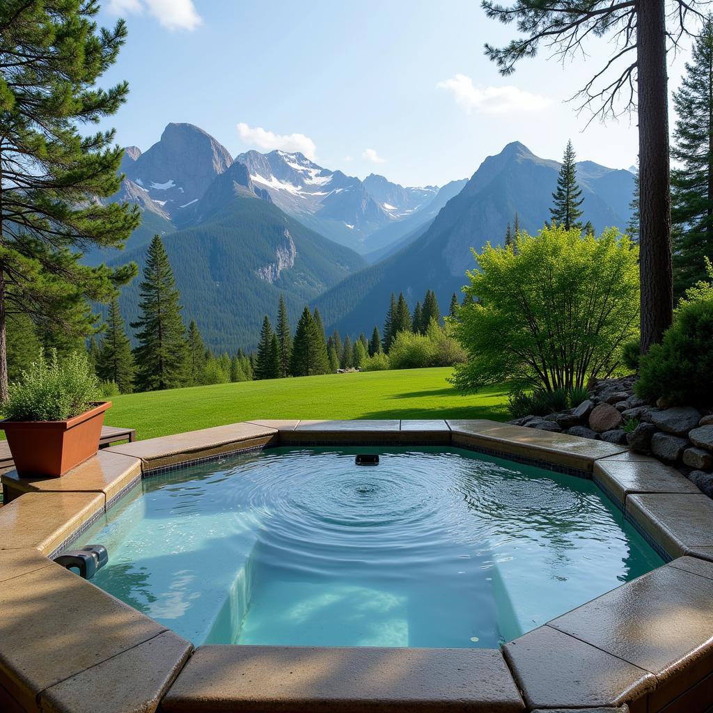 Serene Outdoor Spa with Mountain Views