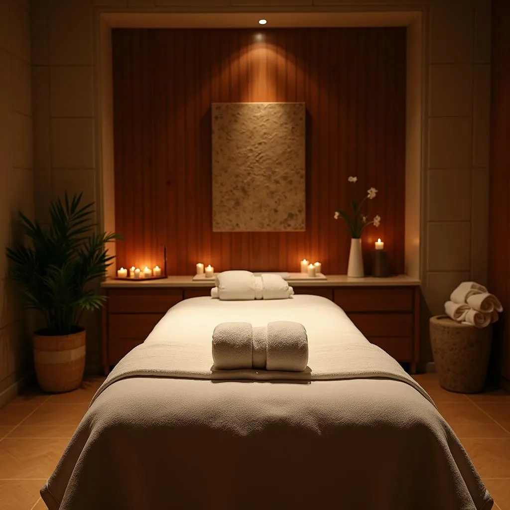 Tranquil spa treatment room with natural elements