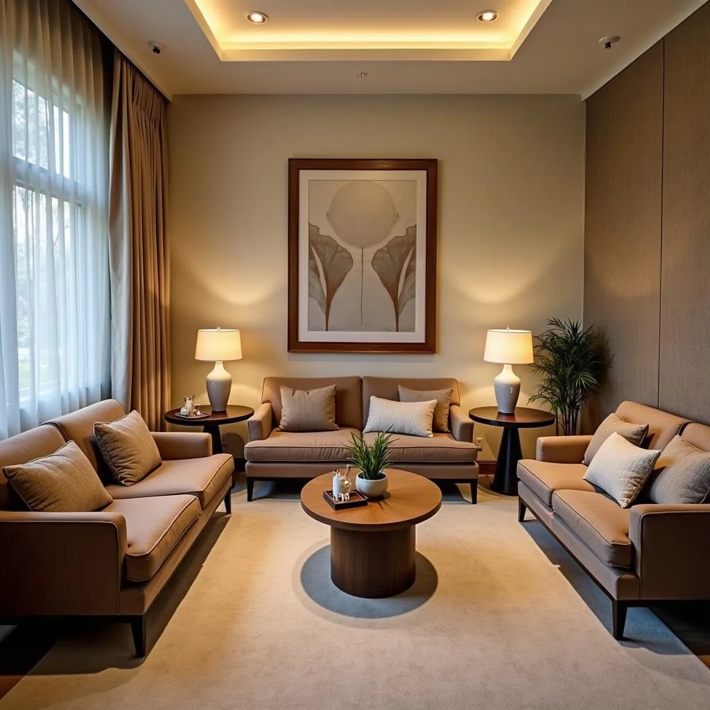 Calming and luxurious waiting area in an elite salon &amp; spa