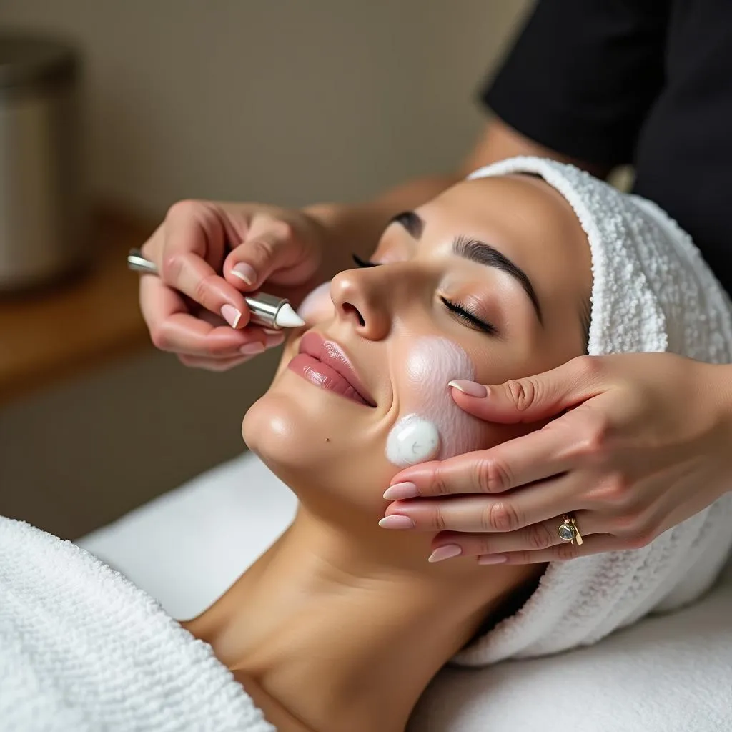 Skilled Therapist Performing Facial in Vaishali Spa