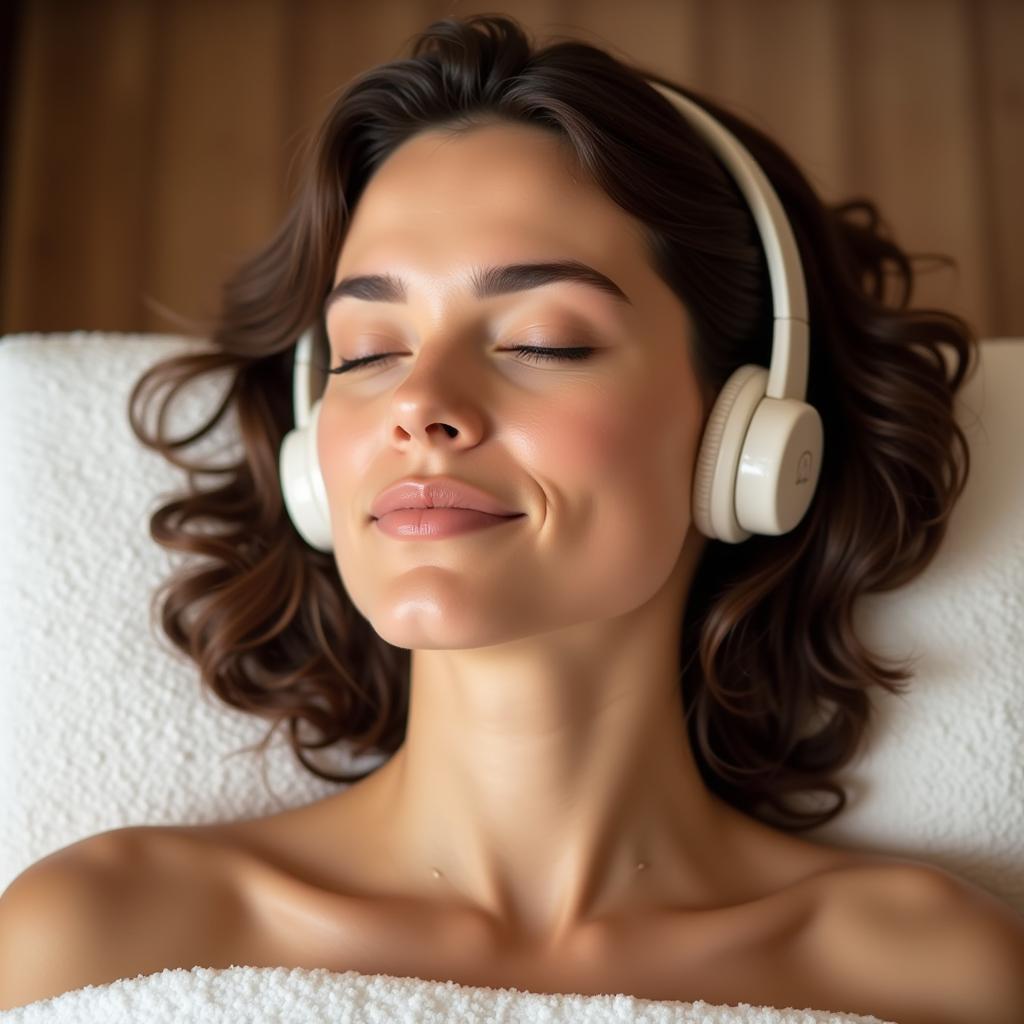 Woman Relaxing in Spa with Music