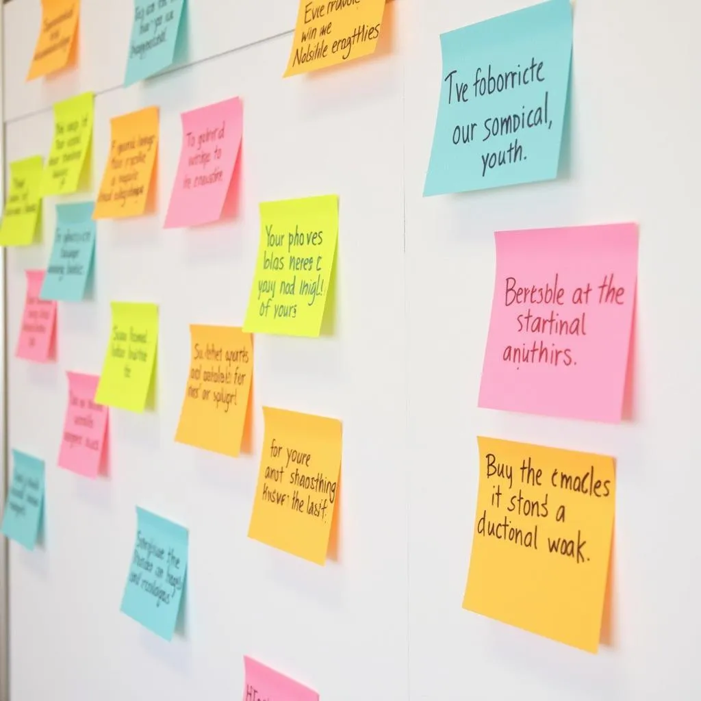 Sticky notes with spa content ideas on a board