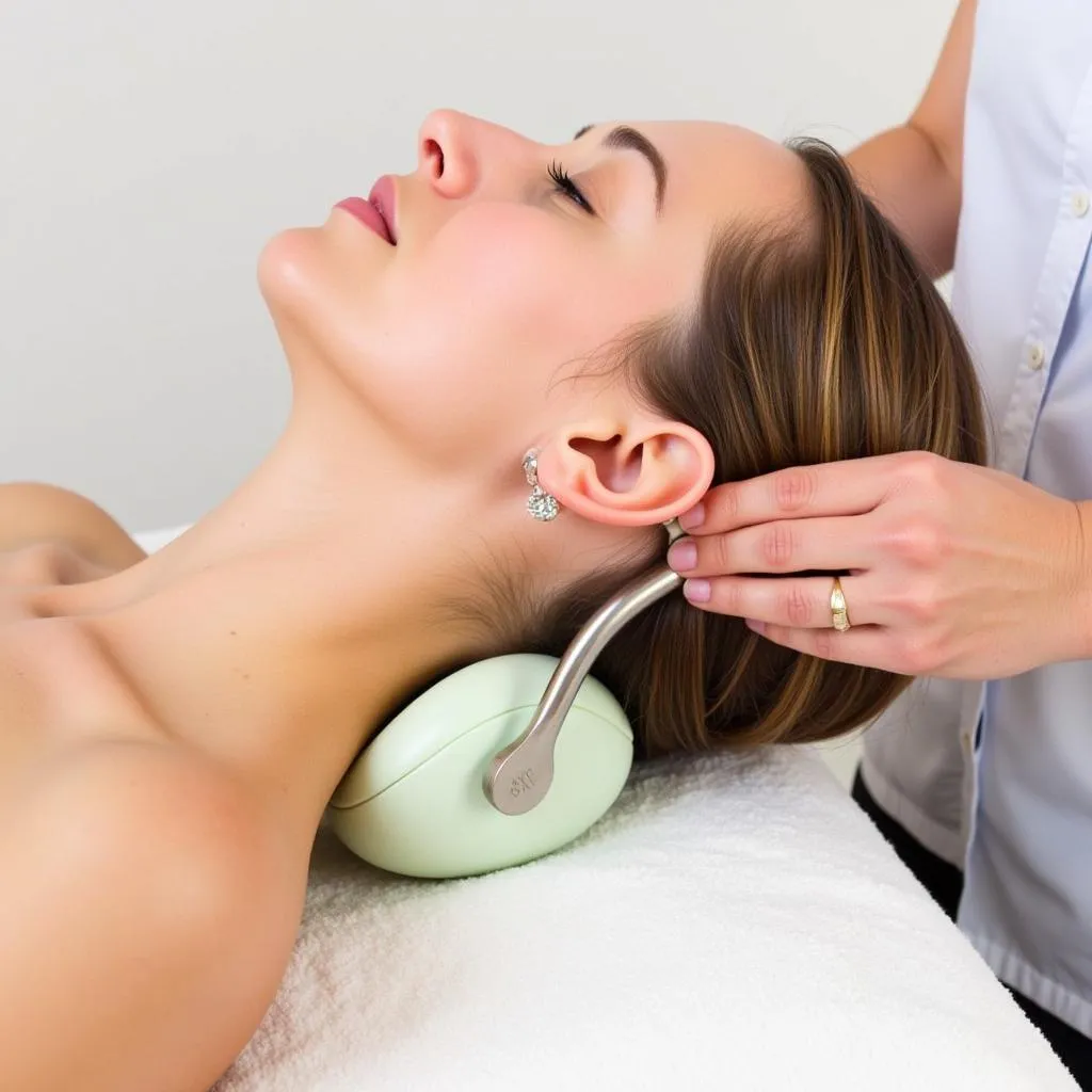 Client Relaxing on Massage Table with Spa Face Cradle