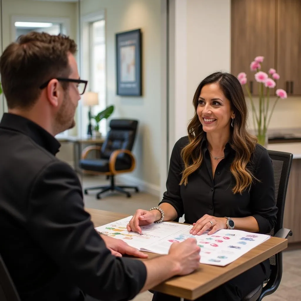 Spa franchise owner consulting with a corporate office representative