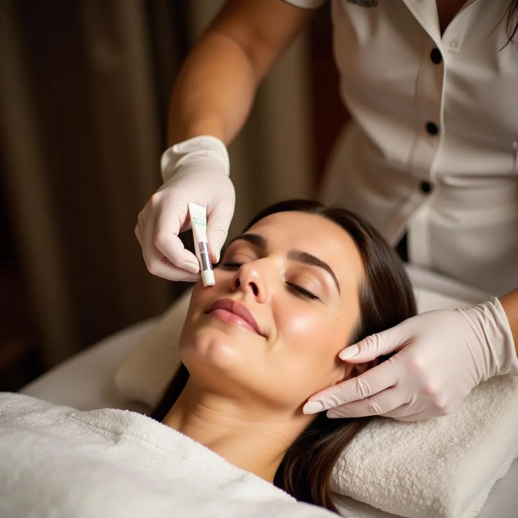 Close-up of a facial treatment at Spa Hotel Du Palais