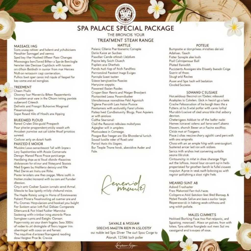 Spa Palace Treatment Menu