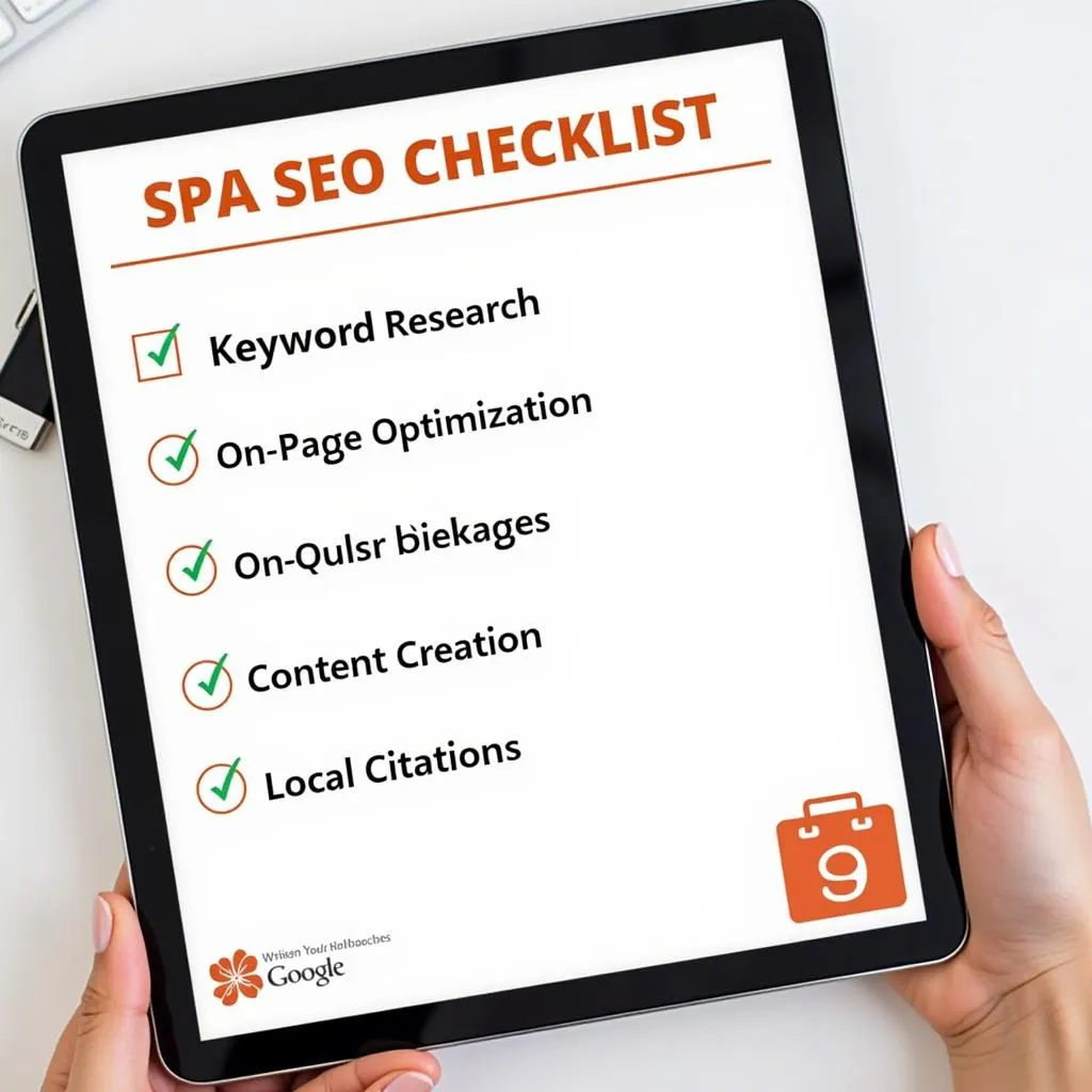 Checklist for spa SEO optimization on a tablet