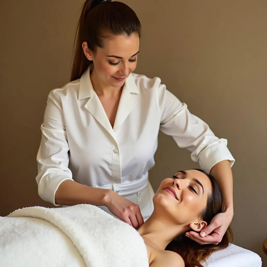 Skilled Spa Therapist Providing Treatment to a Relaxed Client