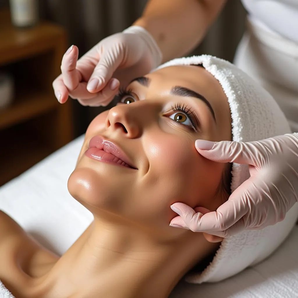 Woman receiving a facial treatment at a Bangalore spa