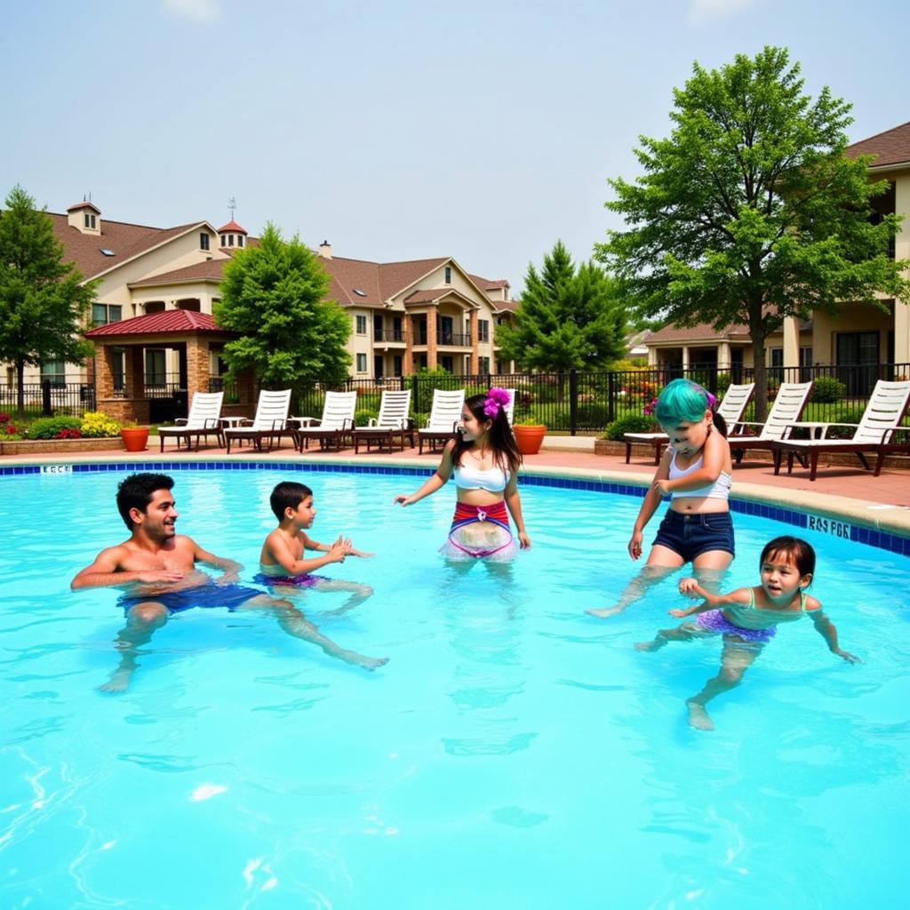 Residents enjoying the swimming pool at Suraj Kund Omaxe Spa