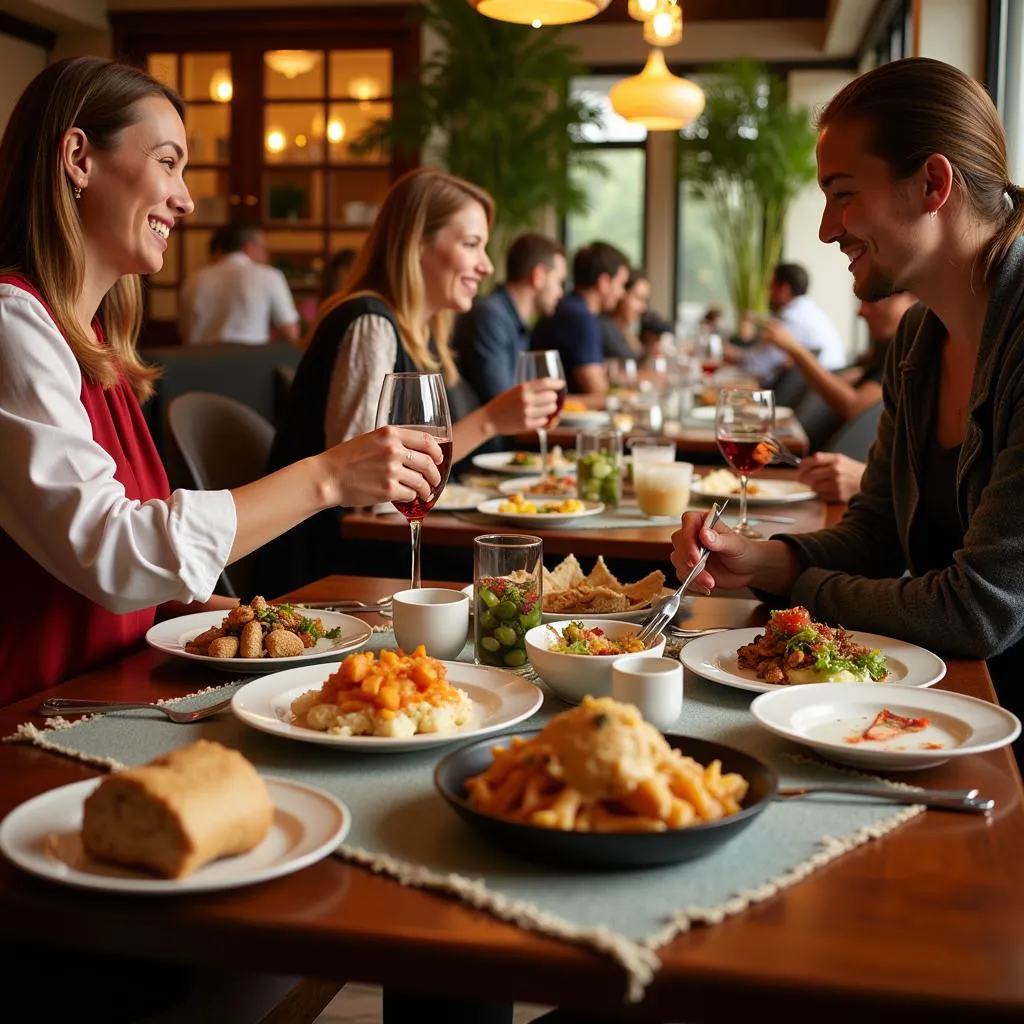 Guests enjoying a delectable meal at one of the restaurants in Taj Holiday Village Resort &amp; Spa Goa, with a focus on the vibrant ambiance and diverse culinary offerings.