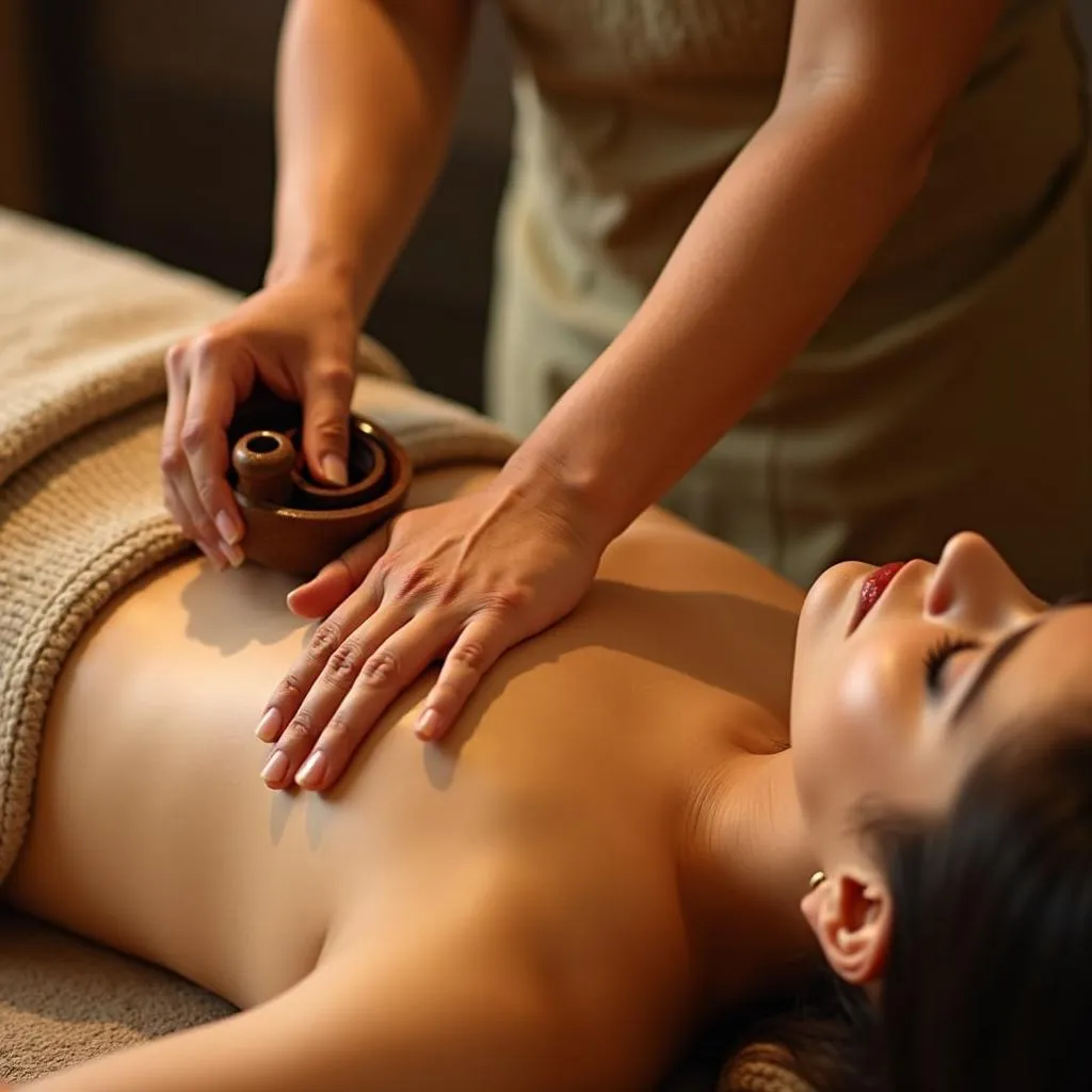 Experienced therapist performing an Ayurvedic massage at a Taj Jiva Spa