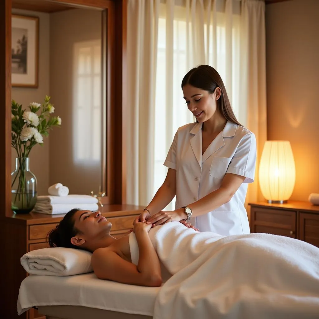 A therapist performing a massage treatment at Tatsaraasa Resort &amp; Spa