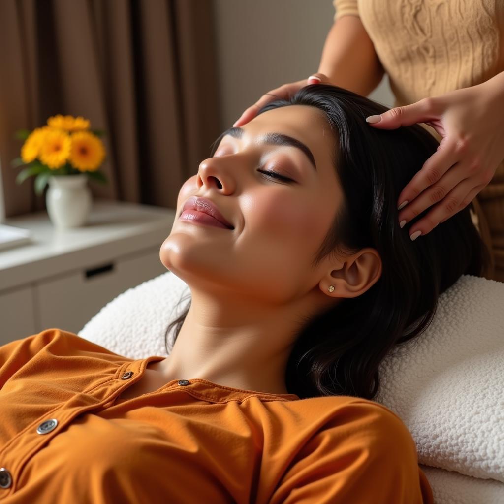 Telugu Woman Enjoying Hair Spa Treatment