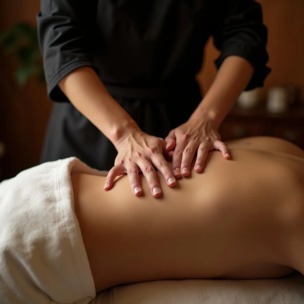 Skilled therapist performing traditional Thai massage