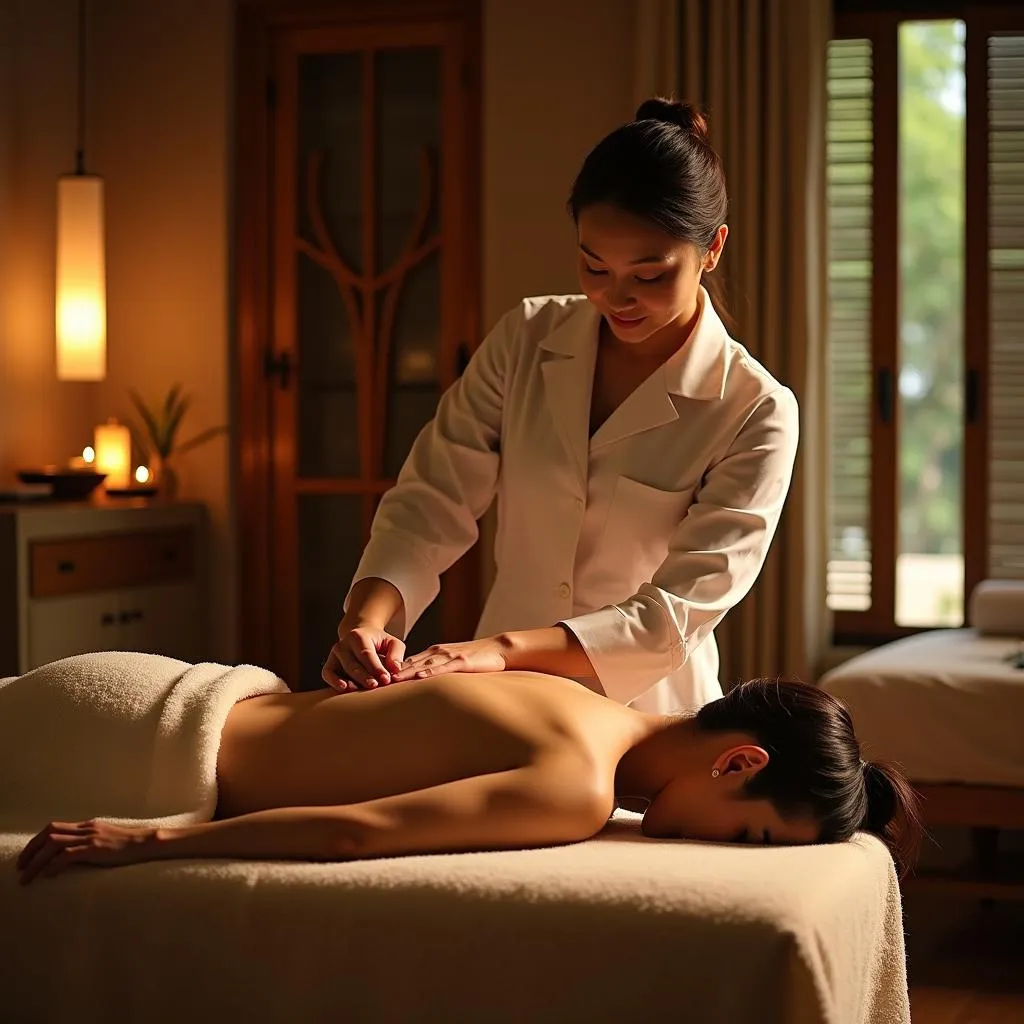 A guest experiencing a traditional Tibetan massage at Chumbi Mountain Retreat &amp; Spa