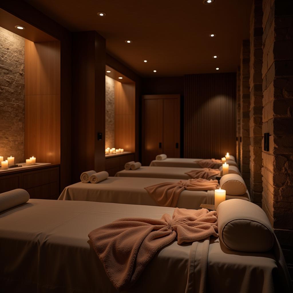 Serene spa atmosphere with soft lighting and calming decor