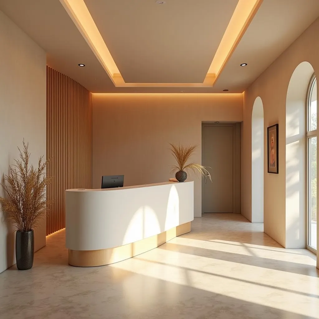 Tranquil spa reception area with calming decor and soothing lighting