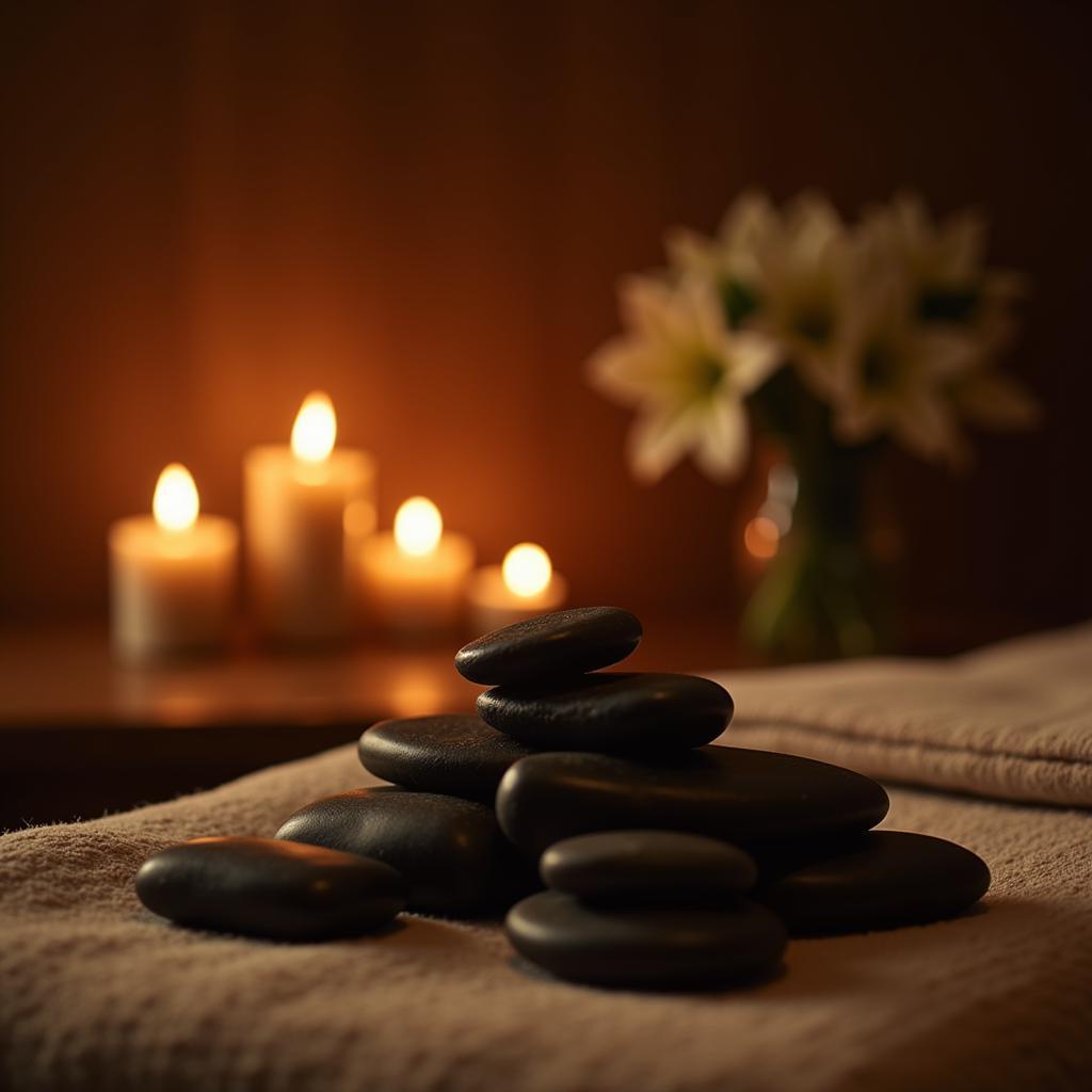 Tranquil Spa Setting with Candles and Flowers